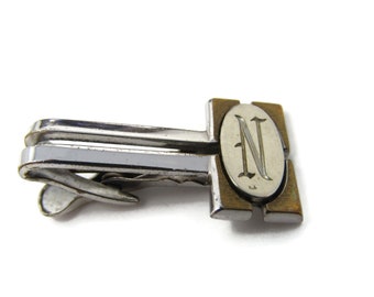 Vintage Silver Tone Letter N Initial Tie Clip