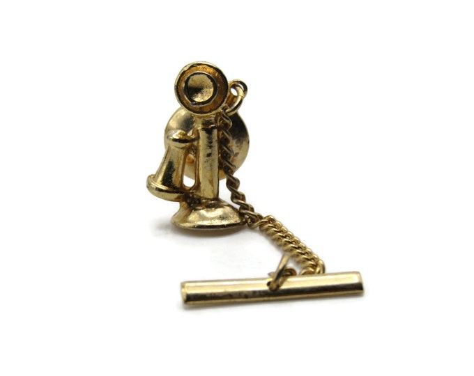 Vintage Telephone Tie Pin Men's Jewelry Gold Tone