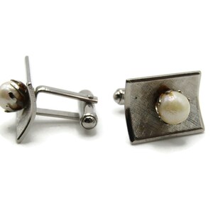 White Stone Curved Rectangle Cuff Links Men&#39;s Jewelry Silver Tone