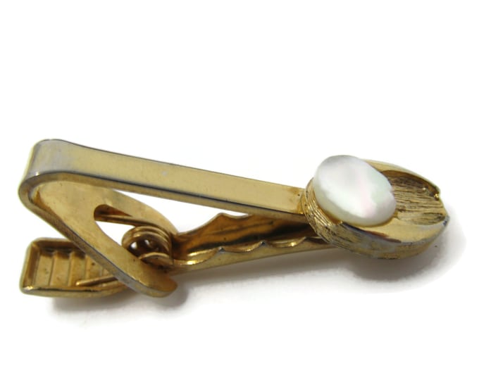 Modernist Mother of Pearl Accent Tie Clip Tie Bar: Vintage Gold Tone - Stand Out from the Crowd with Class