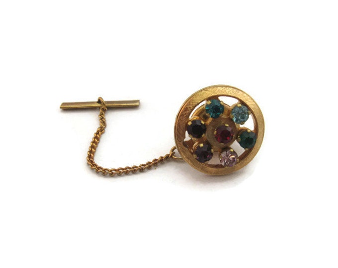 Vintage Men's Tie Tack Pin Jewelry: Stunning Multi Color Jewel Gold Tone Design