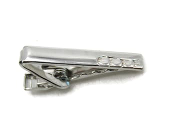 Etched Edge Tie Clip Tie Bar Modernist Men's Jewelry Silver Tone