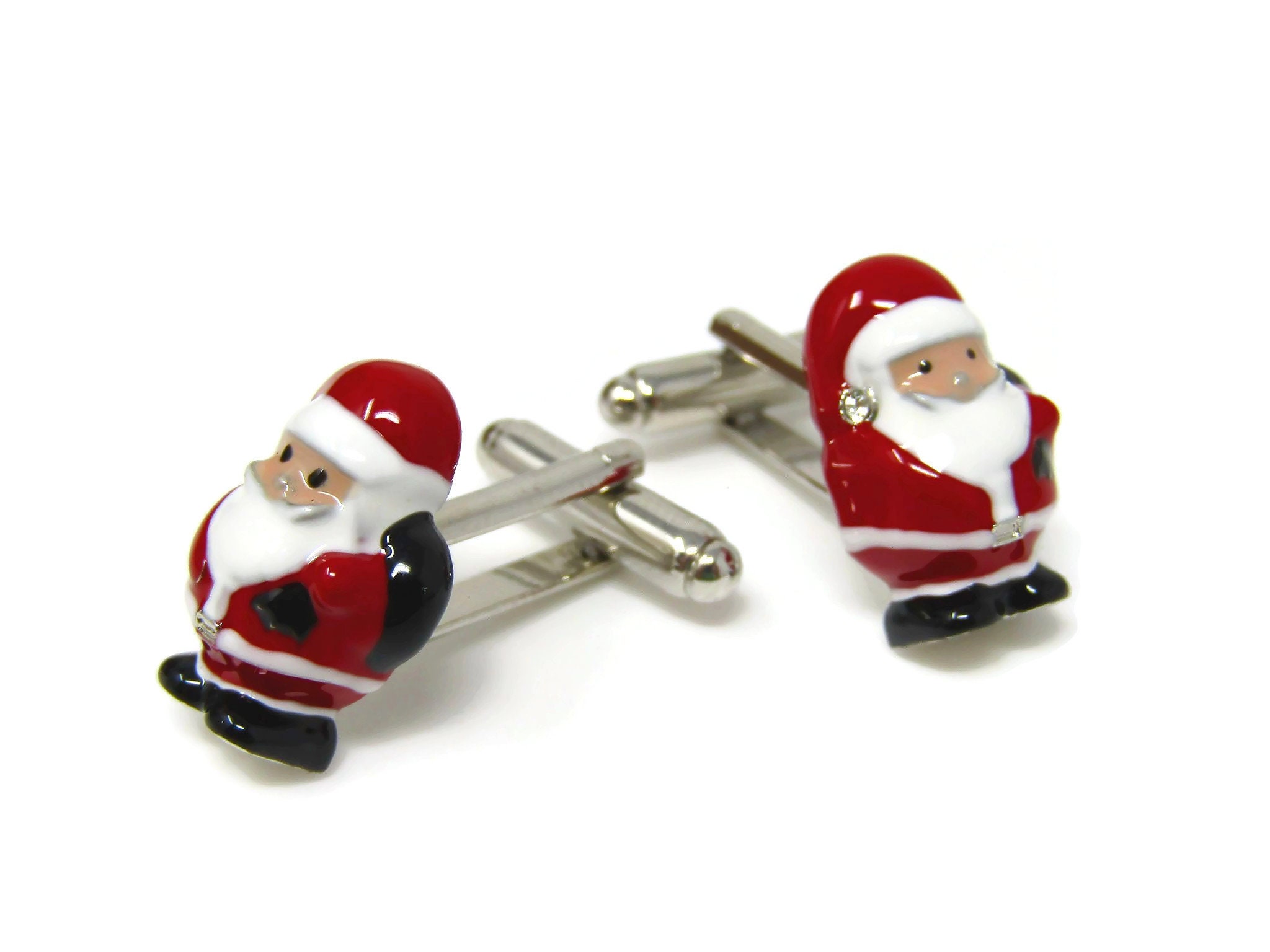Santa Cuff Links Christmas Cufflinks Nice Painted Metal Heavy
