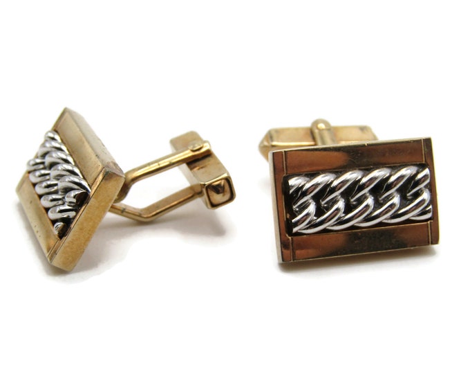 Silver Chain Details Cuff Links Men's Jewelry Gold Tone