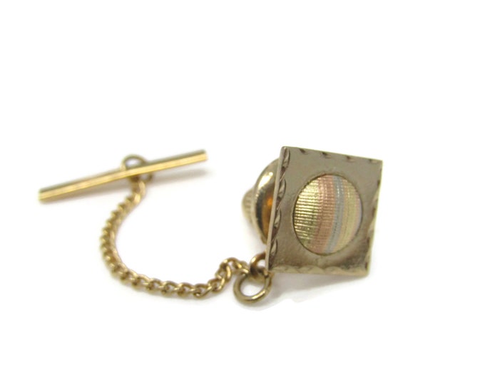 Rainbow Metal Men's Tie Tack Pin: Vintage Gold Tone - Stand Out from the Crowd with Class