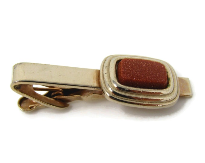 Classic Tie Clip Men's Vintage Orange Jewel Sparkle Gold Tone