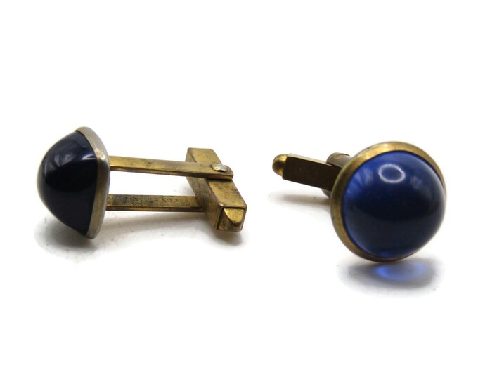 Blue Stone Inlay Cuff Links Men's Jewelry Gold Tone