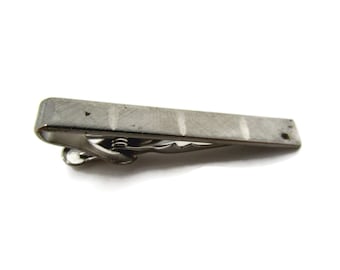 Vintage Tie Clip Tie Bar: Triple Groove Etch Silver Tone