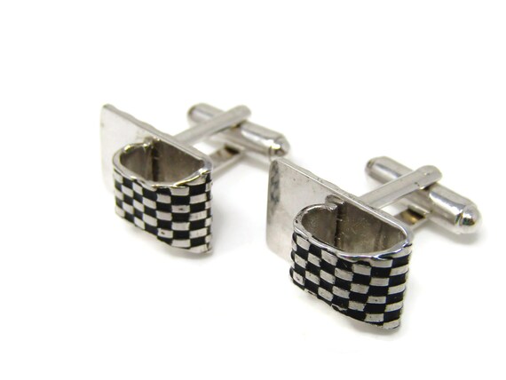 Folded Checkered Cuff Links Cufflinks for Men Vin… - image 4