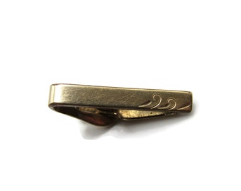 Vintage Gold Tone Etched Tie Clip - Brushed Finish Tie Bar