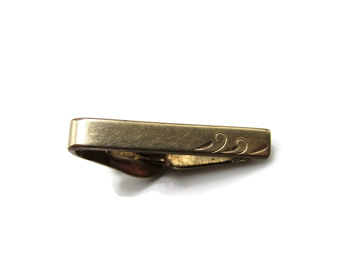 Mini Gold Tone Tie Clip Etched Design Brushed Finish Tie Bar Tie Clip Men's Jewelry
