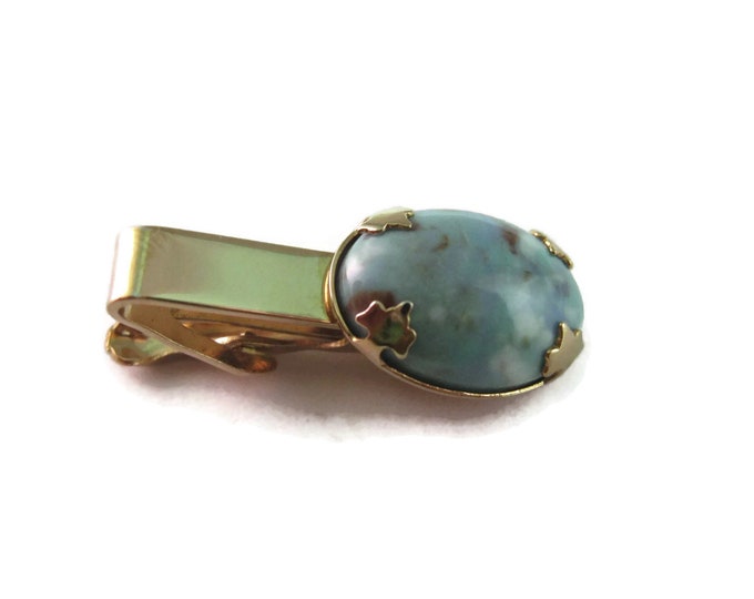 Vintage Men's Tie Bar Clip Jewelry: Beautiful Blue Stone Gold Tone Design