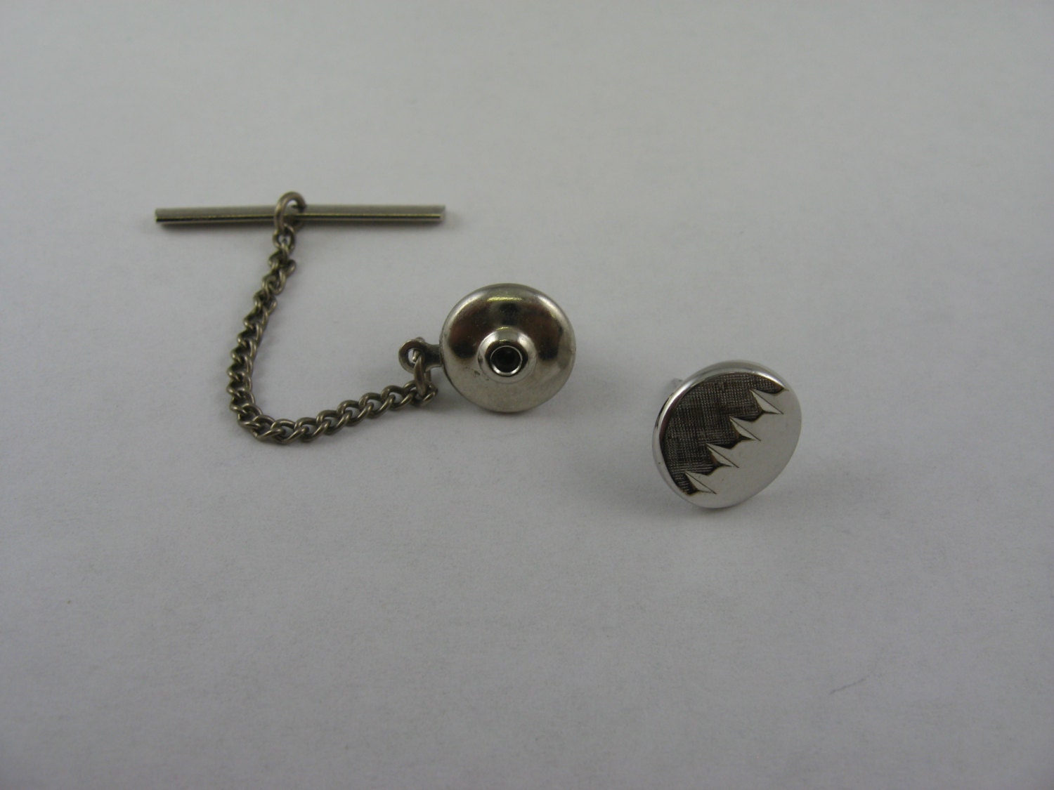 Men's Tie Tack Lapel Pin Jewelry Grooved Center Half Textured Half