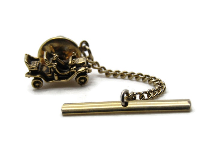 Vintage Car Tie Pin And Chain Men's Jewelry Gold Tone