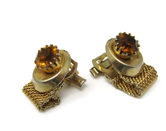 Orange Jewel Wrap Design Men's Cufflinks: Vintage Gold Tone - Stand Out from the Crowd with Class