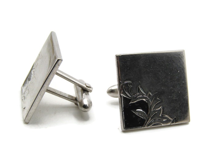 Leaf Motif Square Cuff Links Men's Jewlery Black And Silver Tone