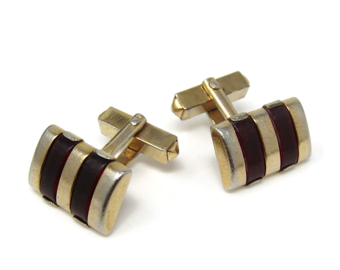 Dark Red Art Deco Cufflinks Gold Tone Vintage Men's Jewelry Beautiful Design