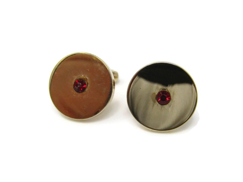 Vintage Cufflinks for Men Red Jewel Center Round Gold Tone Design