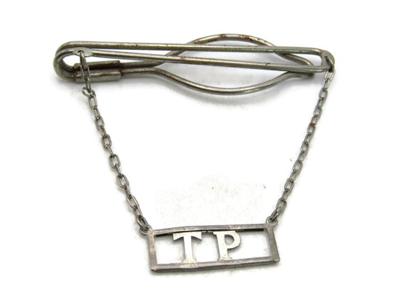 TP Lettered Initial Monogram Tie Bar Silver Tone … - image 1