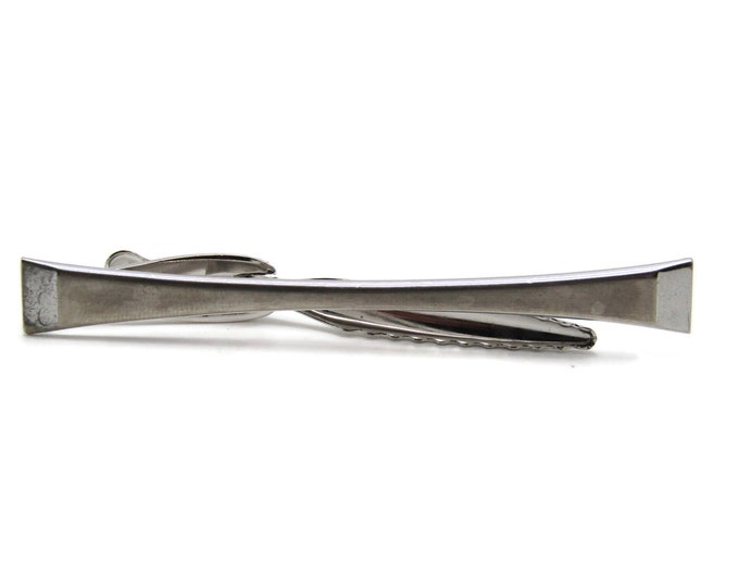 Unique Tapered Shape Brushed Finish Silver Tone Tie Clip Tie Bar Men's Jewelry