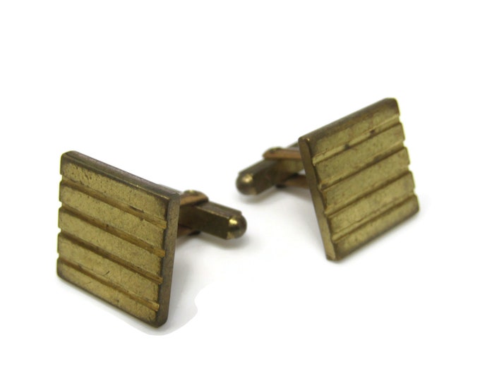 Grooved Lines Square Men's Cufflinks: Vintage Gold Tone - Stand Out from the Crowd with Class