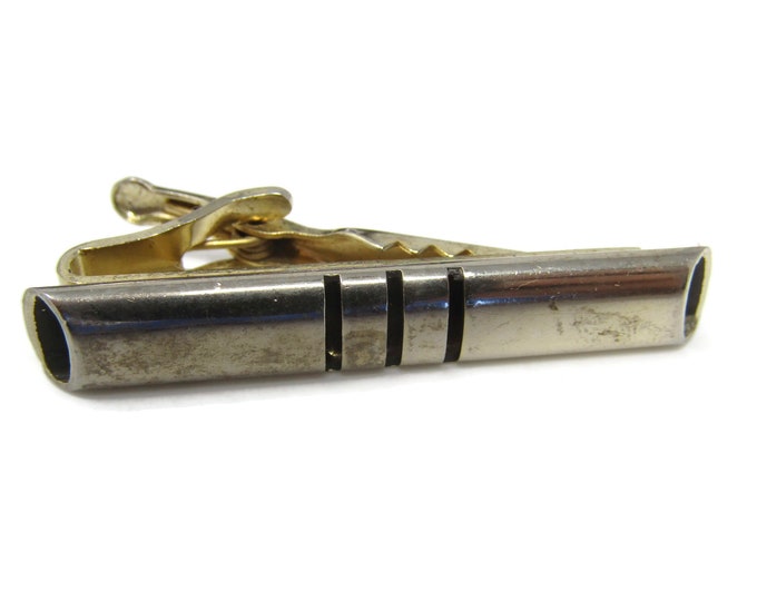 Triple Stripe Tube Tie Clip Tie Bar: Vintage Gold Tone - Stand Out from the Crowd with Class