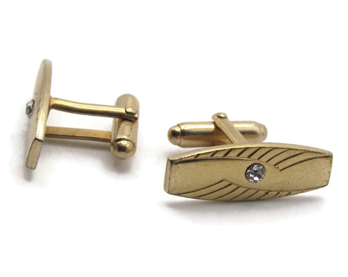 Oval Rhinestone Inlay And Line Design Cuff Links Men's Jewelry Gold Tone