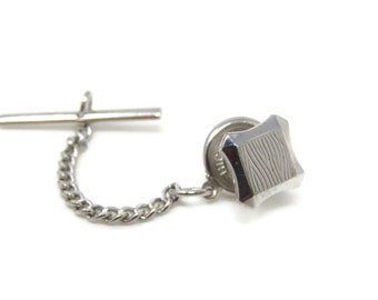 Vintage Modernist Square Tie Tack: Silver Tone Textured Mens Jewelry