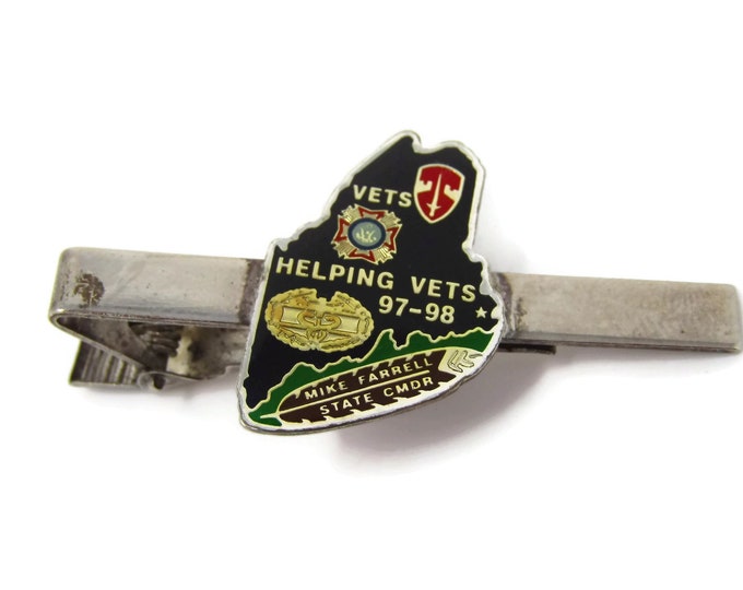 Vintage Tie Clip Tie Bar: Maine VFW Vets Helping Vets 97-98 Mike Farrell State Commander