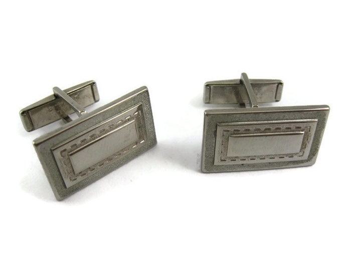 Vintage Cufflinks for Men: Concentric Stacked Rectangles Silver Tone
