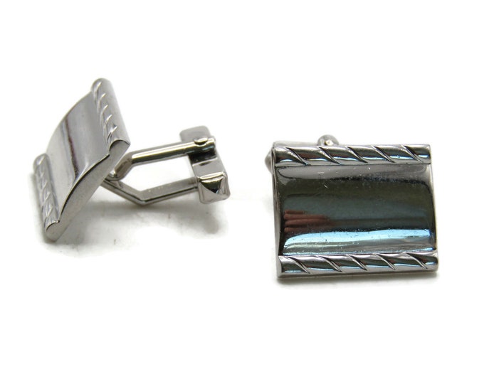 Rectangle Decorative Edged Cuff Links Men's Jewelry Silver Tone