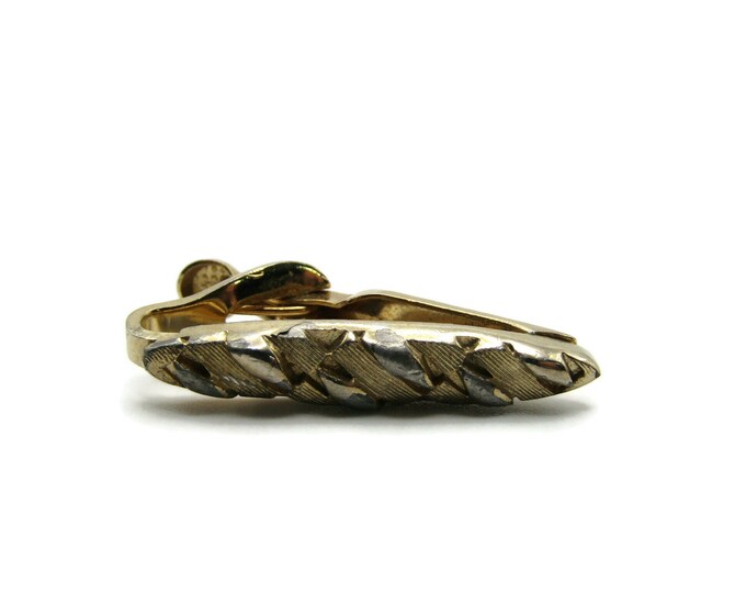 Rough Silver Tone & Gold Tone Textured Abstract Design Modernist Gold Tone Tie Bar Tie Clip Men's Jewelry