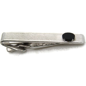 Black Stone Inlay Brushed Finish Tie Clip Tie Bar Men's Jewelry Silver Tone