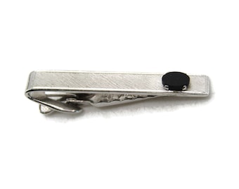 Black Stone Inlay Brushed Finish Tie Clip Tie Bar Men's Jewelry Silver Tone