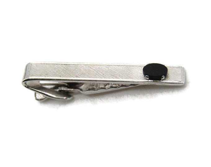 Black Stone Inlay Brushed Finish Tie Clip Tie Bar Men's Jewelry Silver Tone
