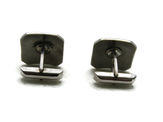 Rectangle Cuff Links Etched Edging Silver Tone Me… - image 3