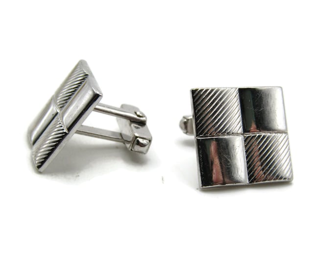 Textured Square Cuff Links Men's Jewelry Silver Tone