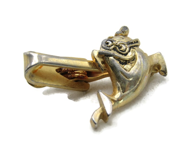Fish With Glasses Tie Bar Gold Tone Tie Clip Men's Jewelry