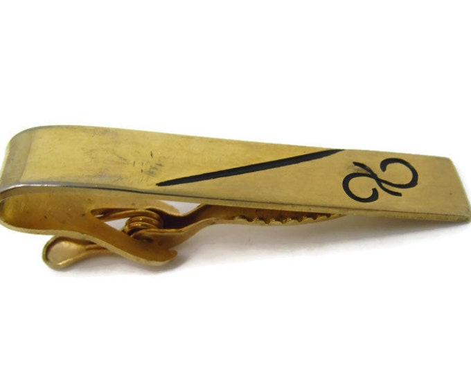 Black Swirl Accent Tie Clip Vintage Tie Bar: Gold Tone