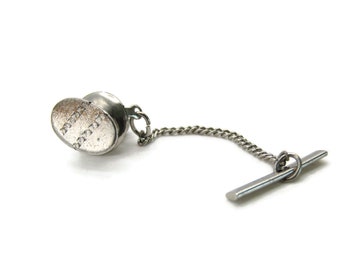 Oval Diagonal Pattern Tie Pin And Chain Men's Jewelry Silver Tone