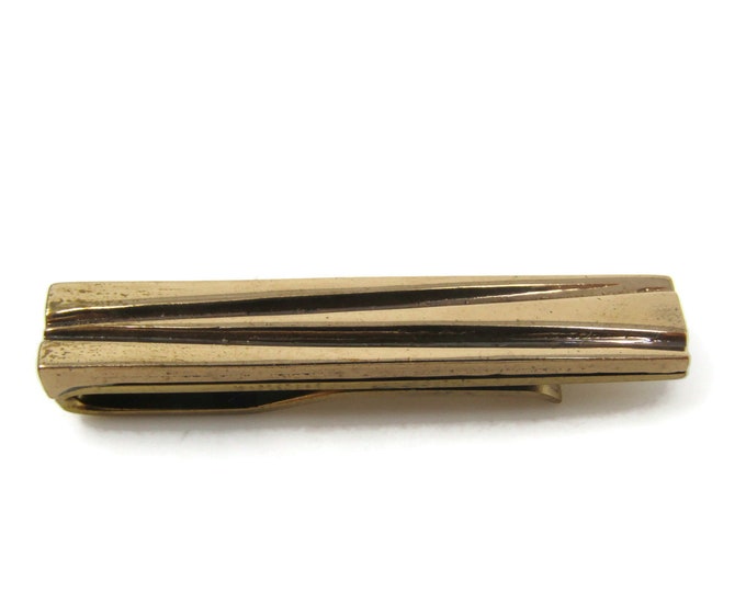 Grooved Modernist Tie Clip Bar Gold Tone Vintage Men's Jewelry Nice Design