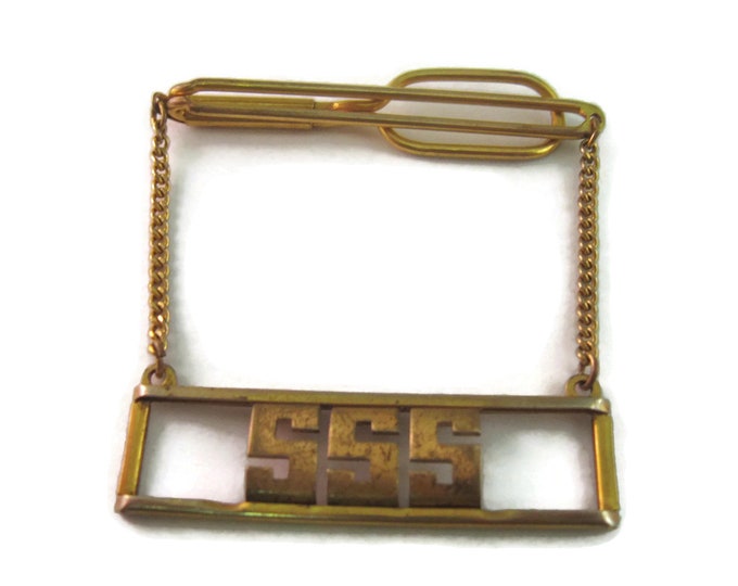 Vintage Men's Tie Bar Clip Jewelry: "SSS" Initials Letters Art Deco Design