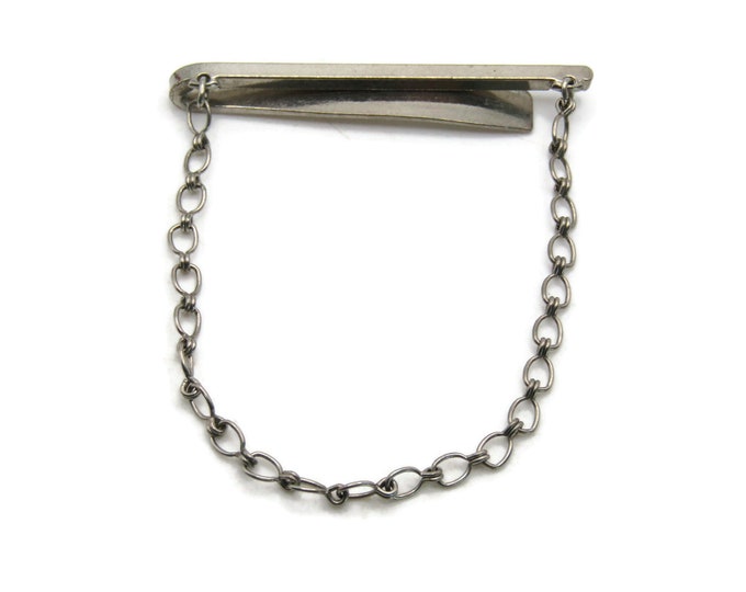 Classic Industrial Tie Clip And Chain Tie Bar Men's Jewelry Silver Tone