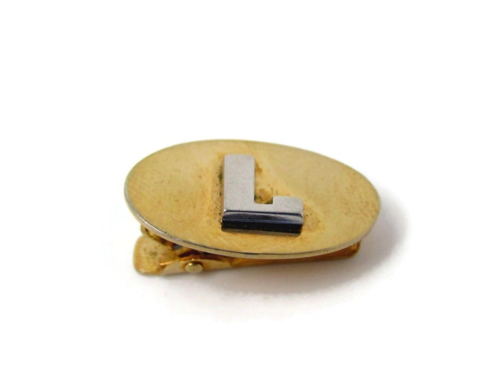 Letter L Tie Clip Men's Vintage Initial Silver Tone Gold Tone Oval