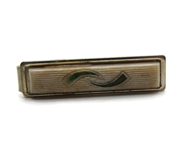 White and Green Stone Inlay Gold Tone Tie Bar Tie Clip Men's Jewelry