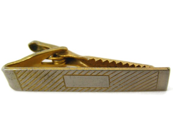 Cool Tie Clip Vintage Mens Tie Bar Striped Gold T… - image 3