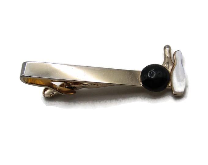 Bowling Ball And Pins Tie Clip Stone inlay Tie Bar Men's Jewelry Gold Tone