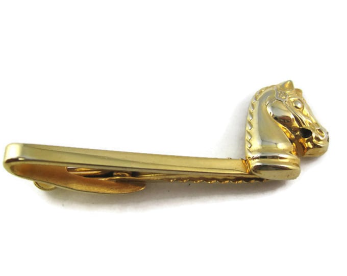 Vintage Tie Bar Clip: Horse Head Great Detail Gold Tone Made in USA