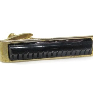 Black Center Tie Bar Clip Gold Tone Vintage Men&#39;s Jewelry Nice Design