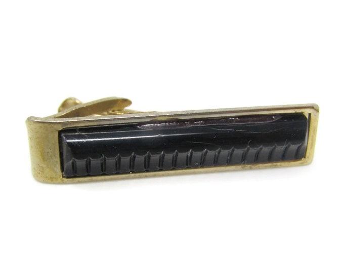 Black Center Tie Bar Clip Gold Tone Vintage Men's Jewelry Nice Design